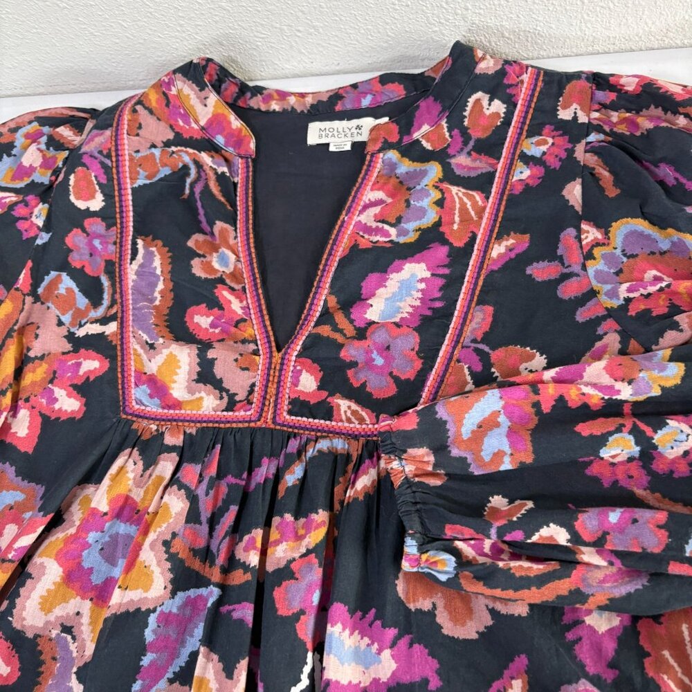 Molly Bracken Floral Blouse Size M V Neck Embroidery Long Sleeve Top Boho - Picture 10 of 13